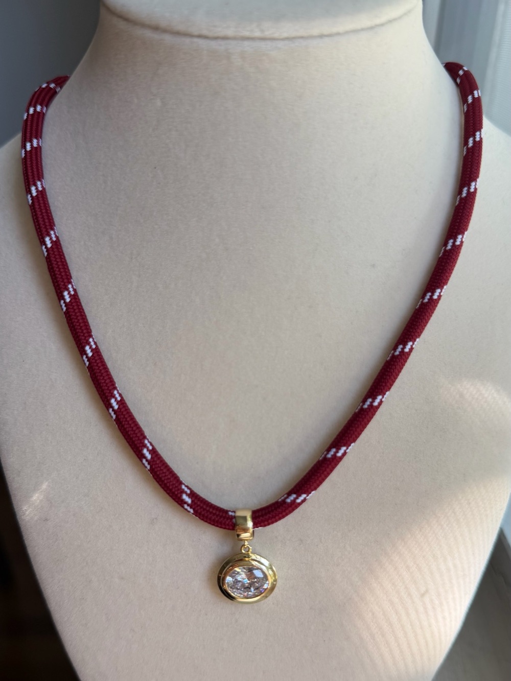 Adina Eden Burgundy Rope Necklace with East-West CZ Pendant